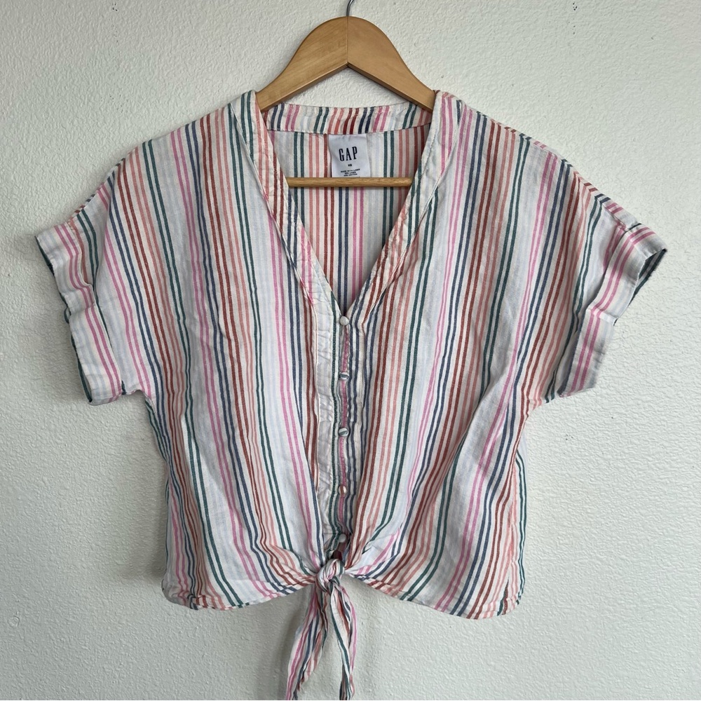 GAP Women's Multicolor Striped Button-Down linen Shirt